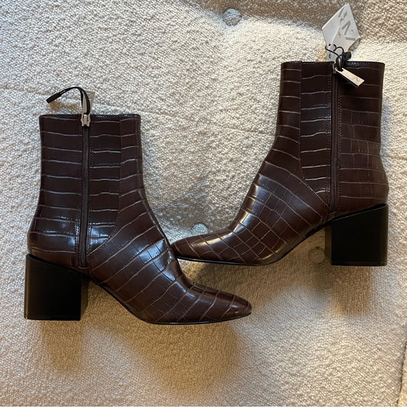 Zara Shoes - Brown Faux Crocodile Ankle Booties